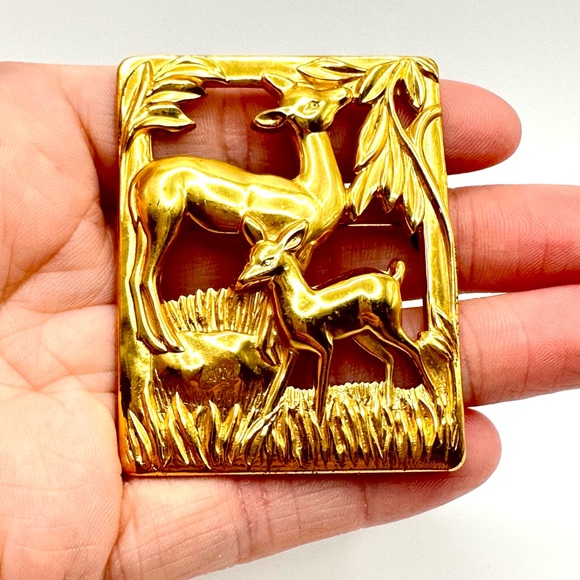 Antique Sterling Silver Coro Brooch Gold Vermeil Figural Deer Doe Fawn Pin - Picture 10 of 13